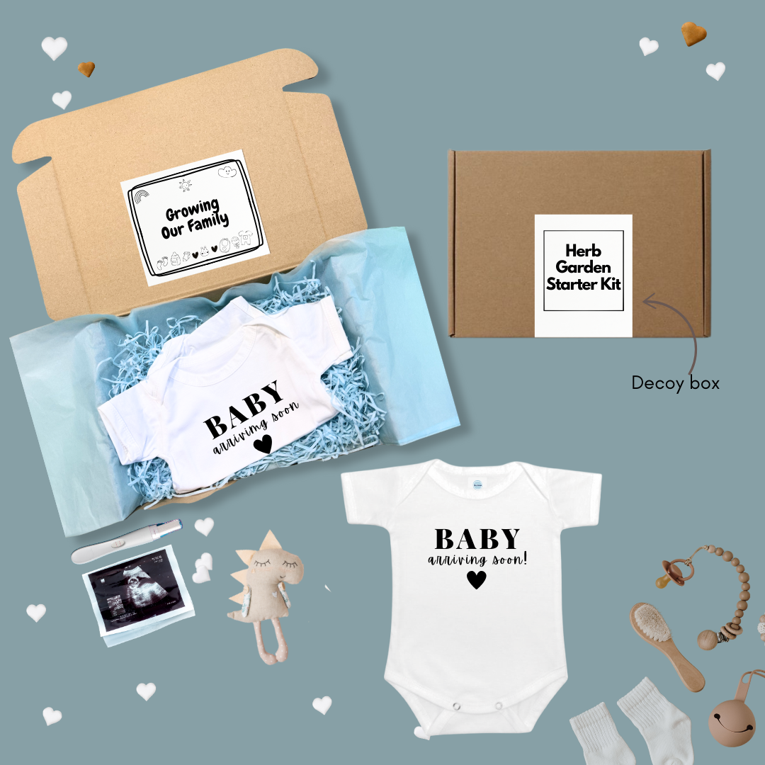 Pregnancy Baby Announcement Onesies with Surprise Decoy Gift Box - TinyPrints