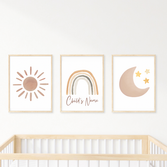 Nursery Wall Art " Dream Big Rainbow" with Customised Name Set (3pcs) - TinyPrints