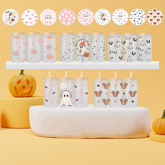 Halloween Frosted Glass Cans with Straw and Lid | 20 0z - TinyPrints