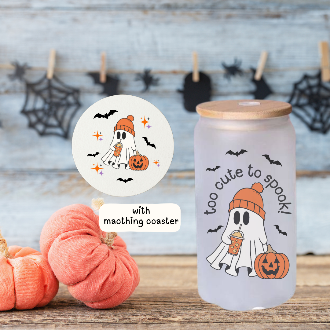 Halloween Frosted Glass Cans with Straw and Lid | 20 0z - TinyPrints