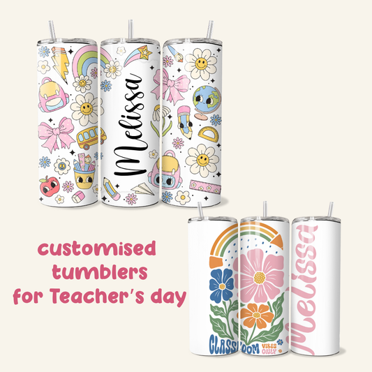 Personalised Teacher Tumbler - 20 oz Skinny Stainless Steel Insulated Tumbler