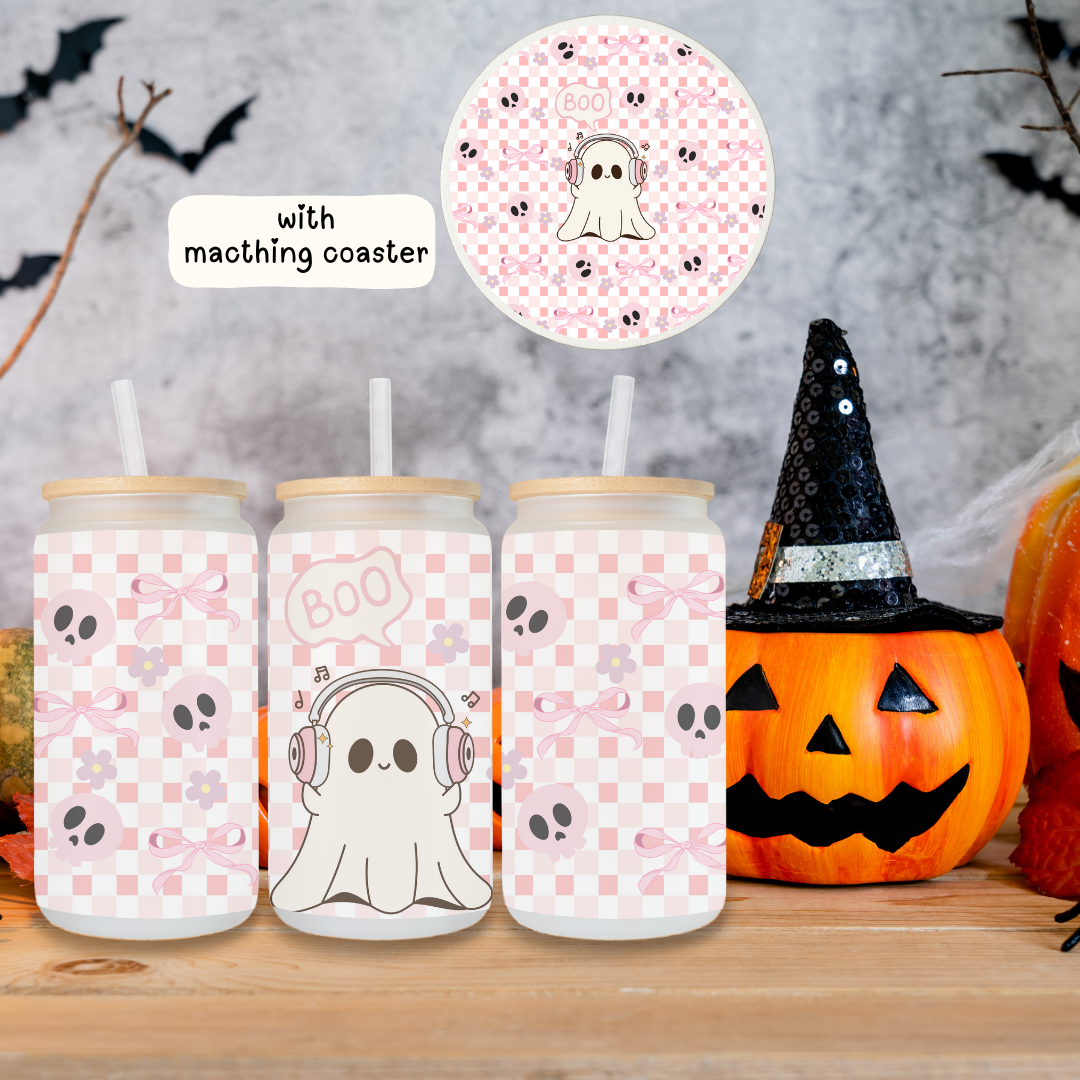 Halloween Frosted Glass Cans with Straw and Lid | 20 0z - TinyPrints