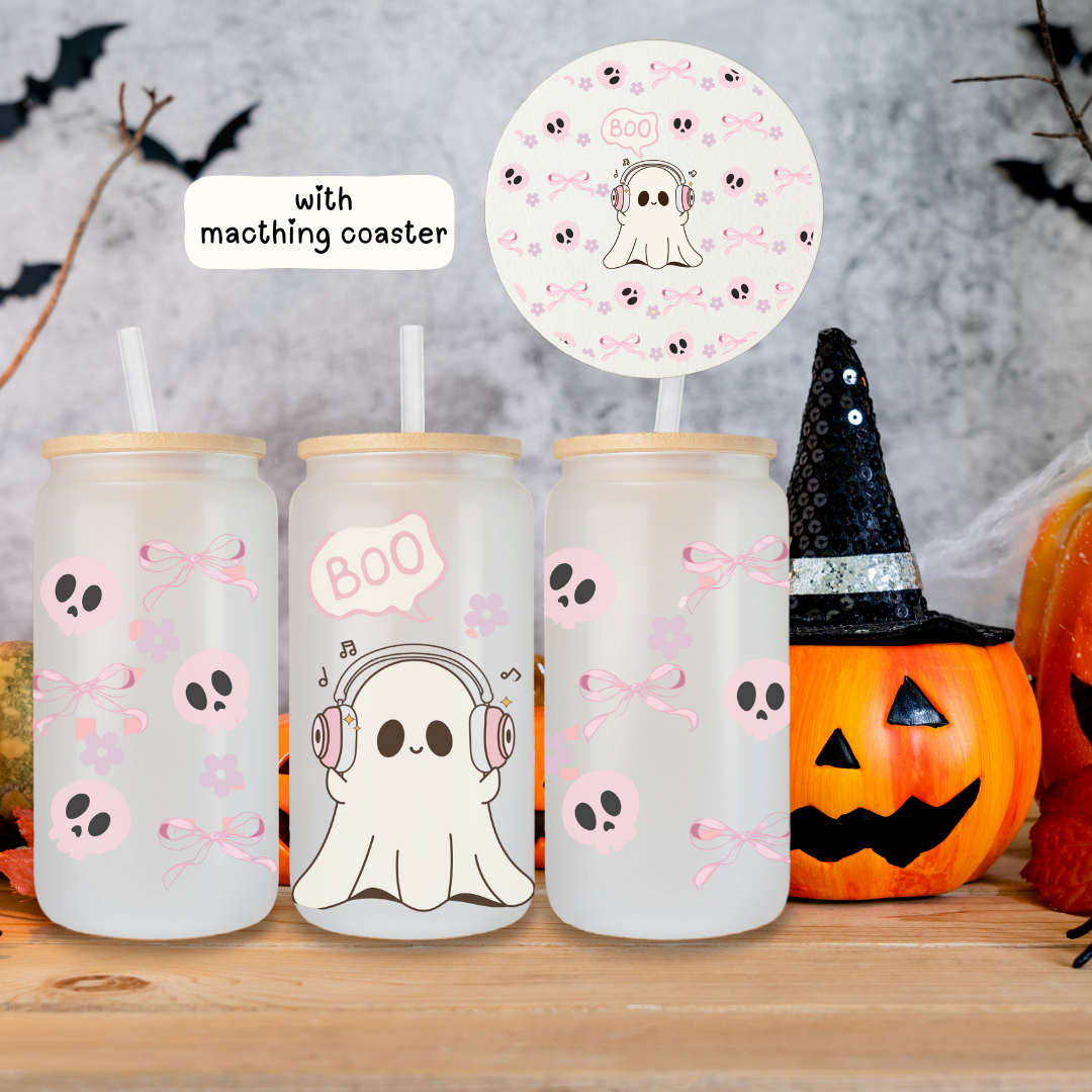 Halloween Frosted Glass Cans with Straw and Lid | 20 0z - TinyPrints