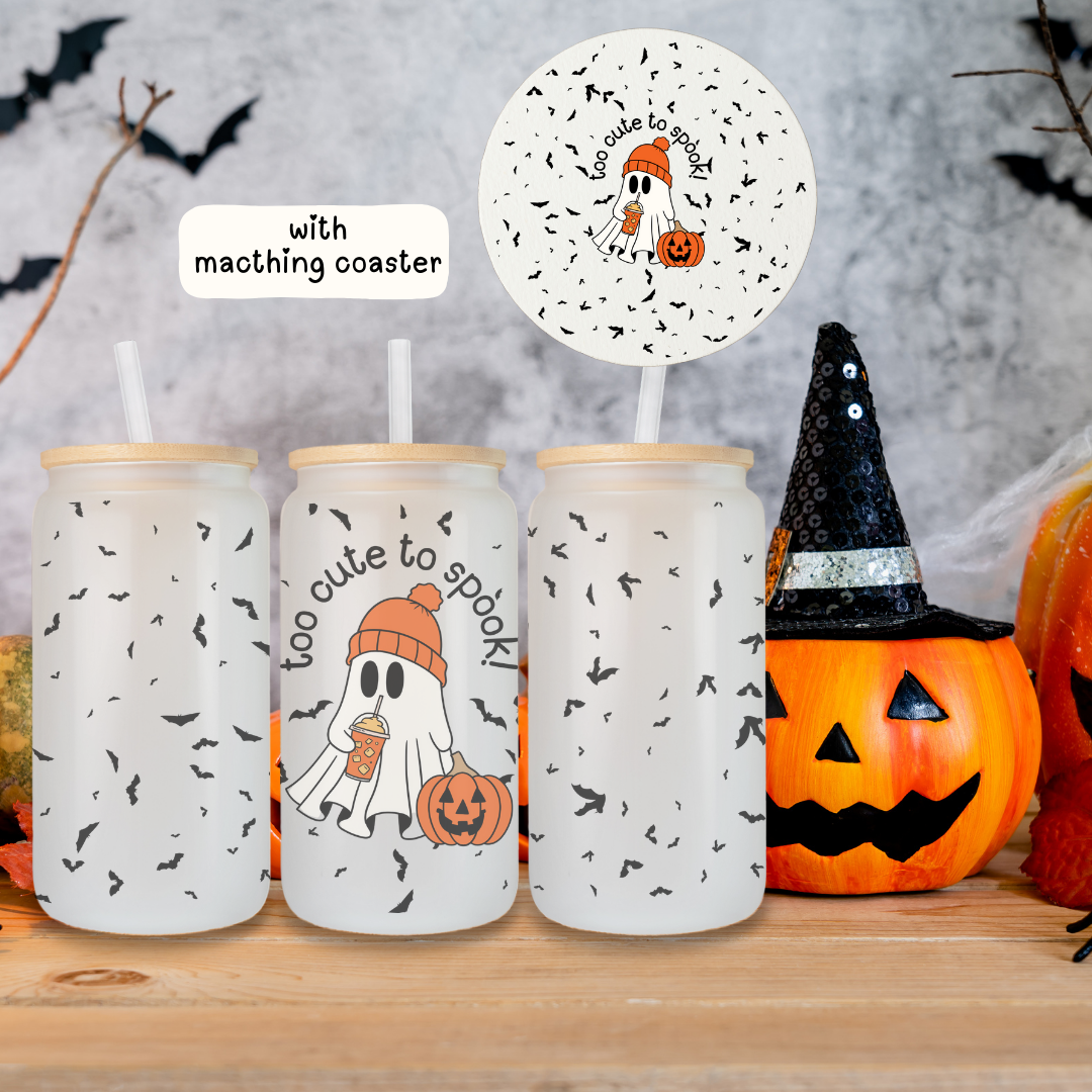 Halloween Frosted Glass Cans with Straw and Lid | 20 0z - TinyPrints