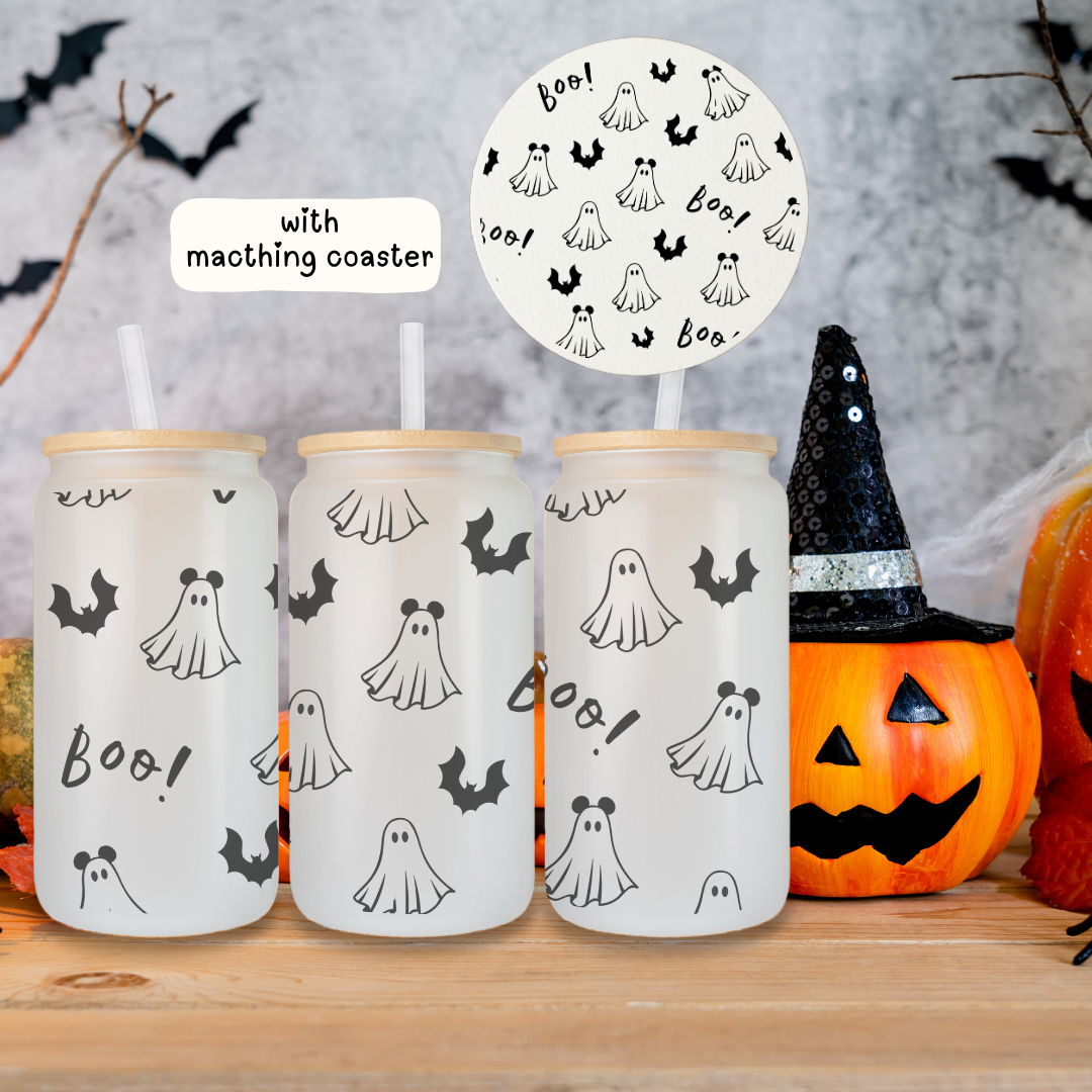 Halloween Frosted Glass Cans with Straw and Lid | 20 0z - TinyPrints