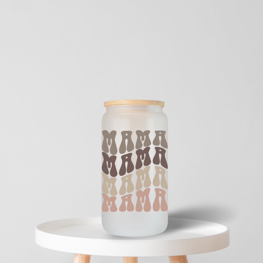 Mama Mama Mama Mama Frosted Glass Can - TinyPrints